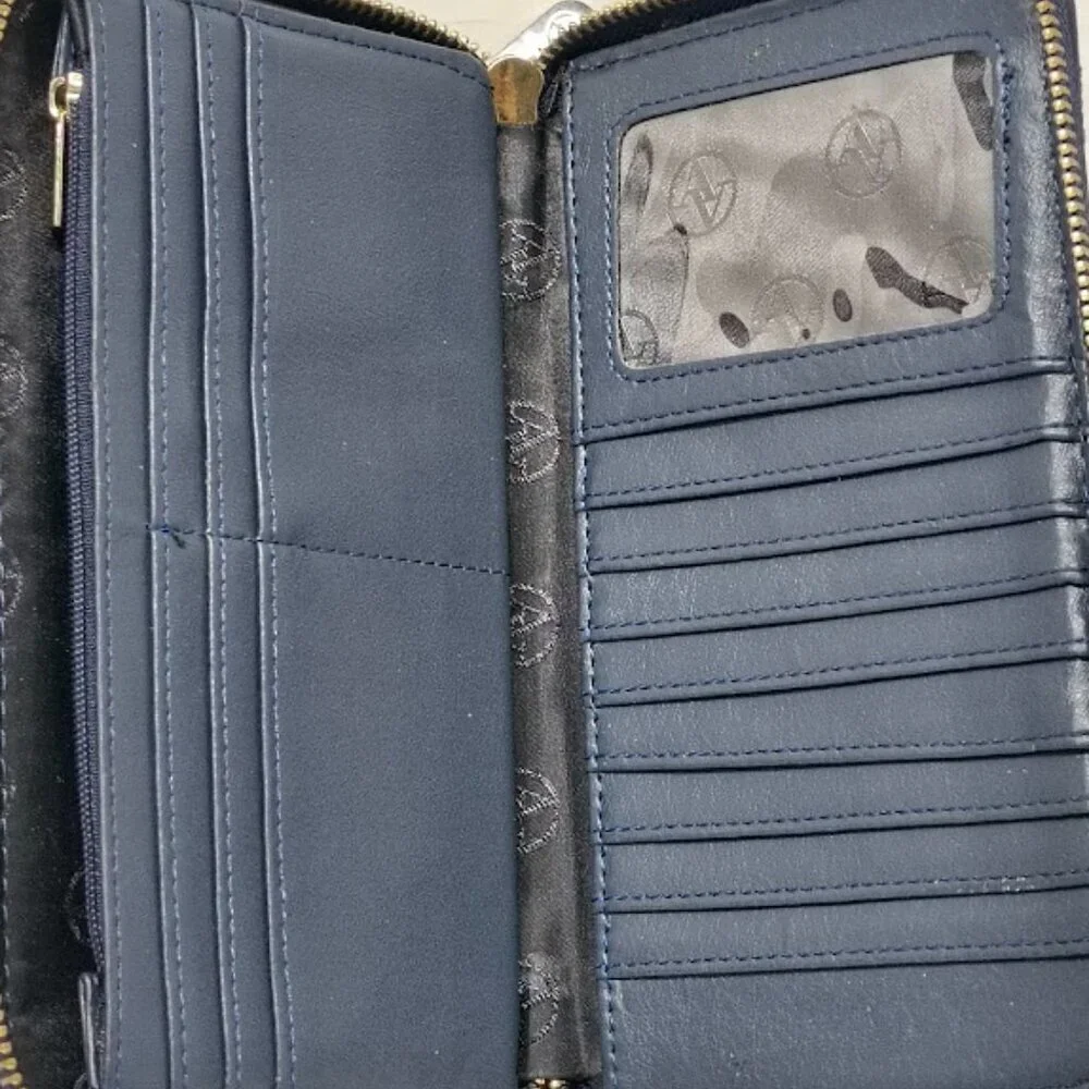 ADRIENNE VITTADINI ZIP AROUND  WALLET NAVY BLUE  QUILTED